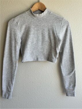 Cropped Long-Sleeve Mock Neck Top
